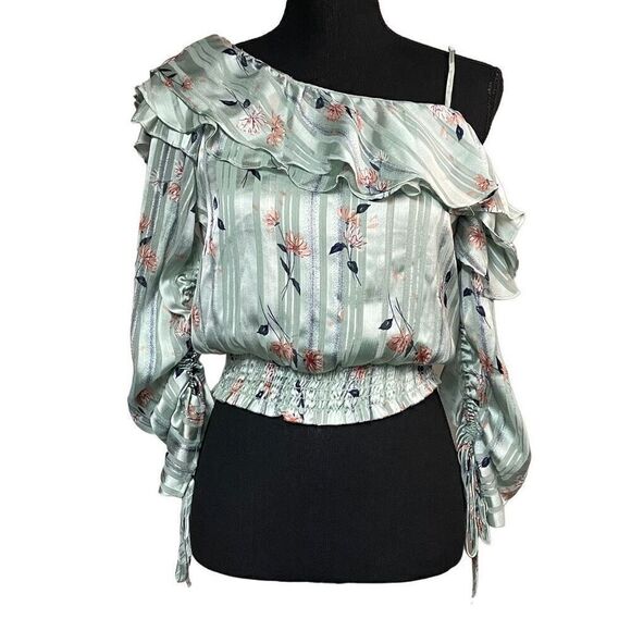 ASTR Sage Floral One Shoulder Ruffled Top - Picture 1 of 7